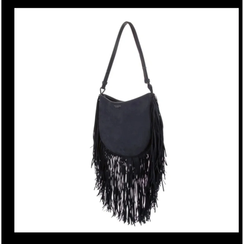 Tory Burch blue suede fringe purse. Never worn. NWOT. Boho Indie stylish Edgy